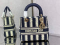 Dior M0565 Medium Lady D-Lite Bag Blue D-Stripes Embroidery - Default Title - View 1