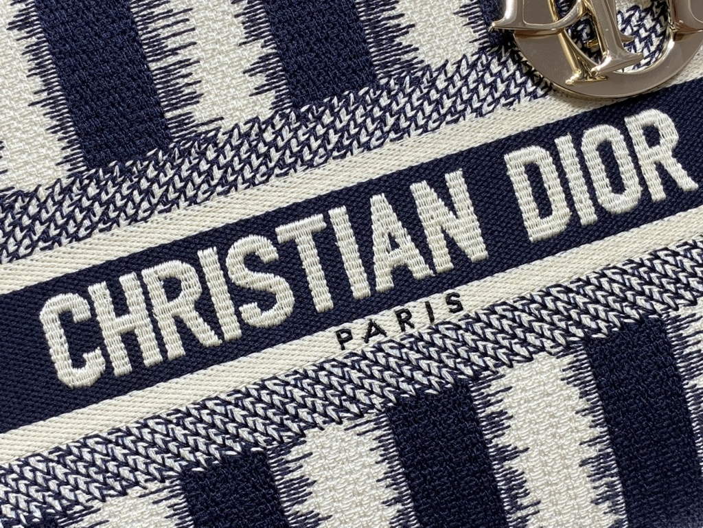Dior M0565 Medium Lady D-Lite Bag Blue D-Stripes Embroidery - Default Title - View 6