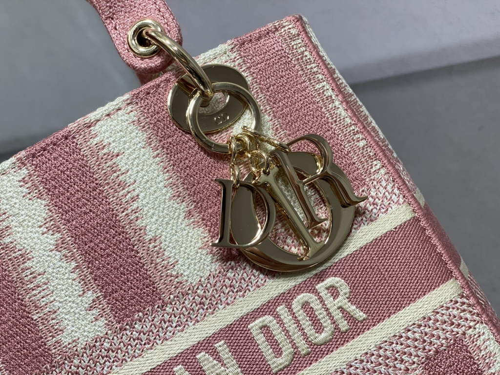 Dior M0565 Medium Lady D-Lite Bag Pink D-Stripes Embroidery - Default Title - View 2