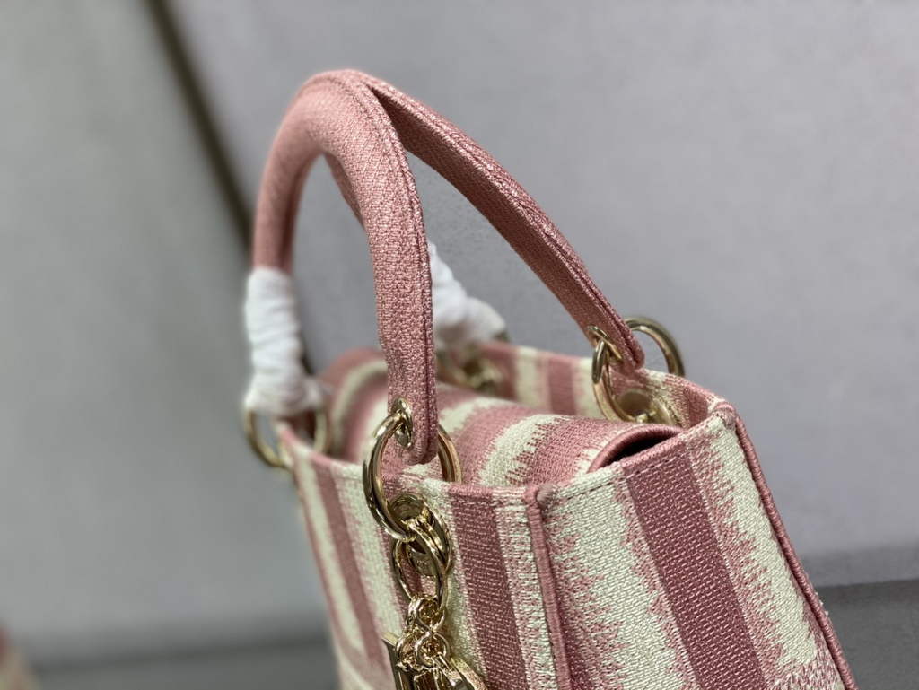 Dior M0565 Medium Lady D-Lite Bag Pink D-Stripes Embroidery - Default Title - View 3