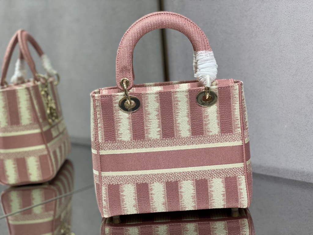 Dior M0565 Medium Lady D-Lite Bag Pink D-Stripes Embroidery - Default Title - View 4