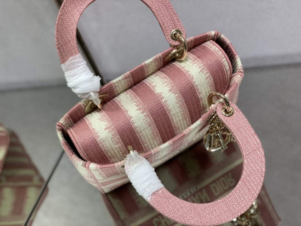 Dior M0565 Medium Lady D-Lite Bag Pink D-Stripes Embroidery - Default Title - View 5