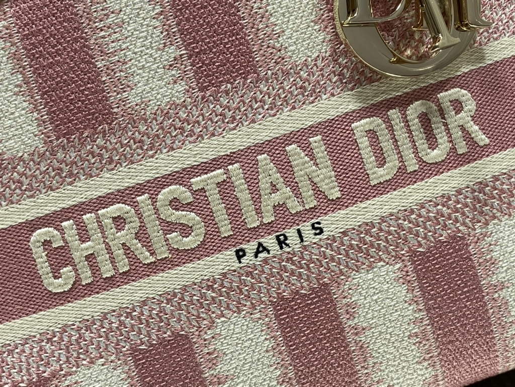 Dior M0565 Medium Lady D-Lite Bag Pink D-Stripes Embroidery - Default Title - View 6