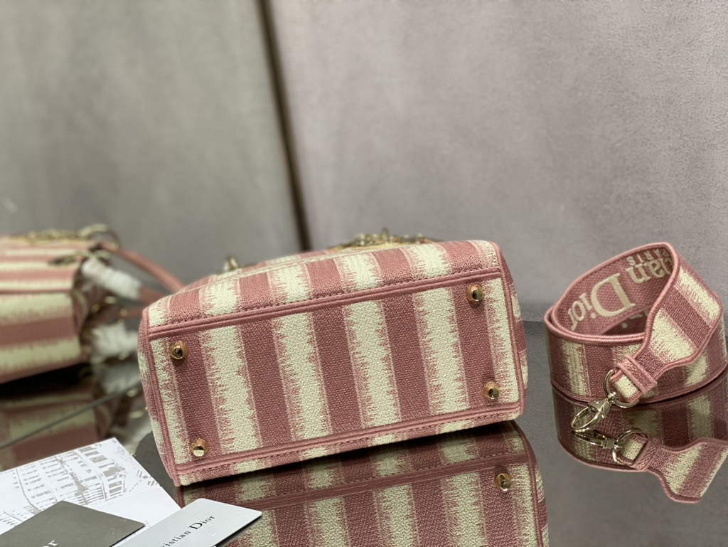 Dior M0565 Medium Lady D-Lite Bag Pink D-Stripes Embroidery - Default Title - View 8