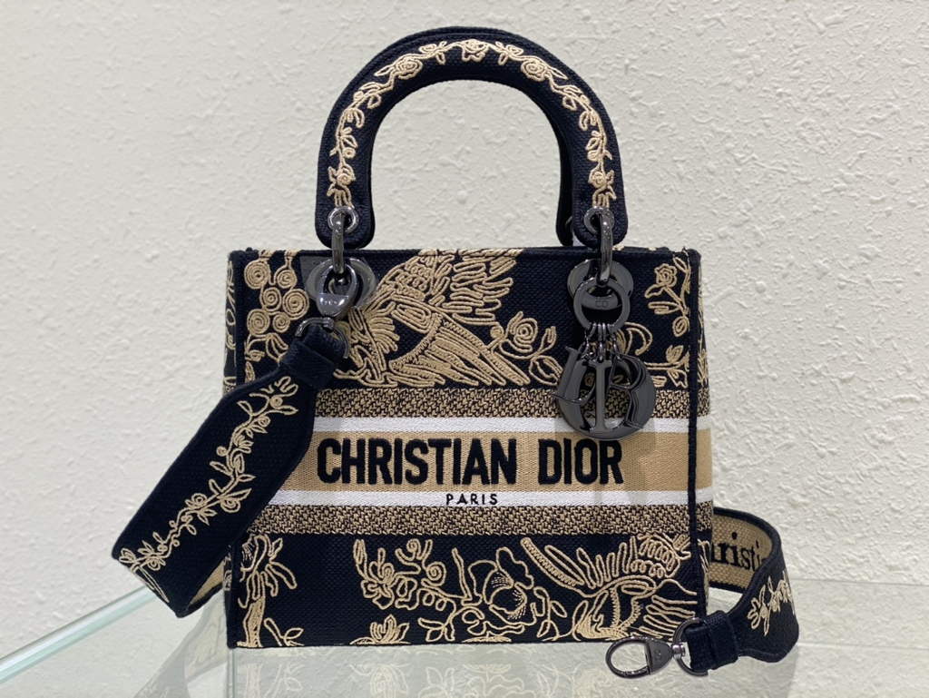 Dior M0565 Medium Lady D-Lite Bag de Jouy Zodiac Embroidery Black - Default Title - View 2