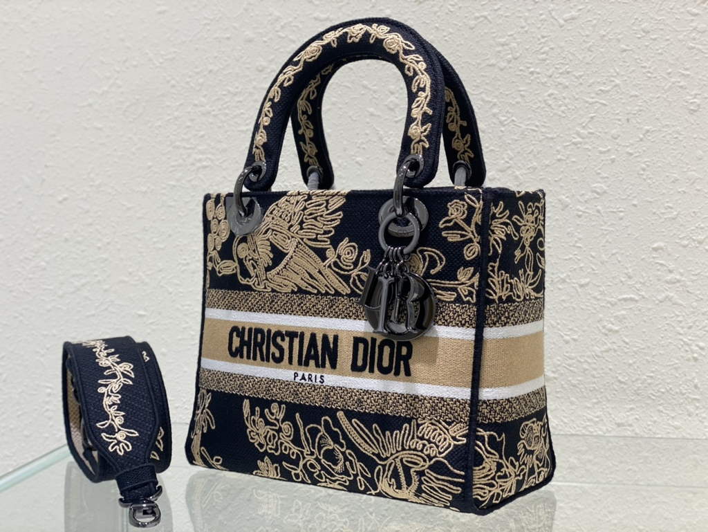 Dior M0565 Medium Lady D-Lite Bag de Jouy Zodiac Embroidery Black - Default Title - View 3