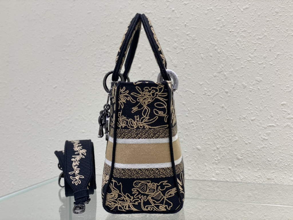Dior M0565 Medium Lady D-Lite Bag de Jouy Zodiac Embroidery Black - Default Title - View 4