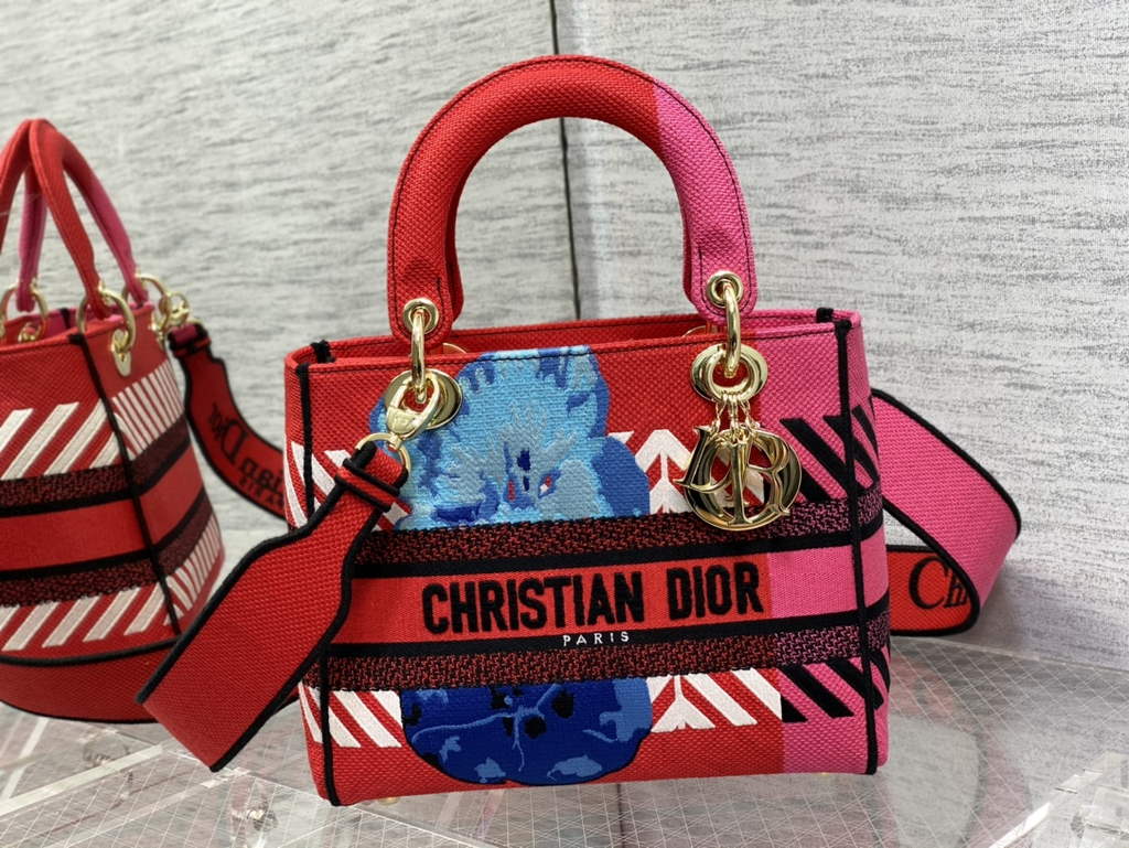 Dior M0565 Medium Lady D-Lite Bag Embroidery Red - Default Title - View 2