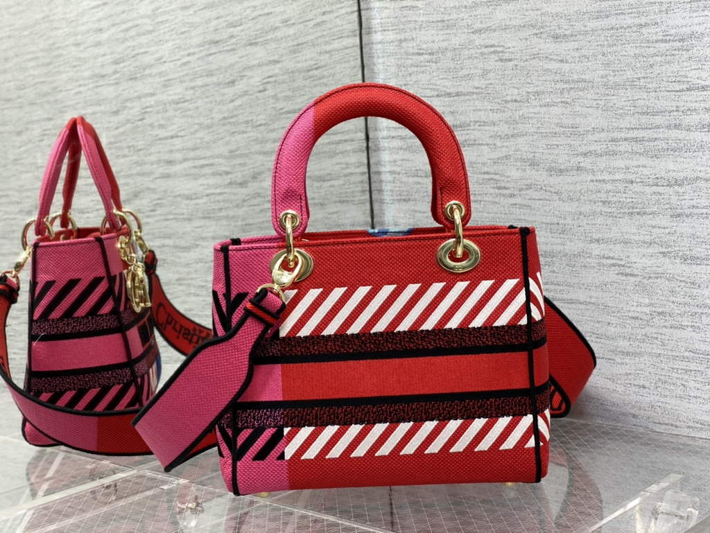 Dior M0565 Medium Lady D-Lite Bag Embroidery Red - Default Title - View 5