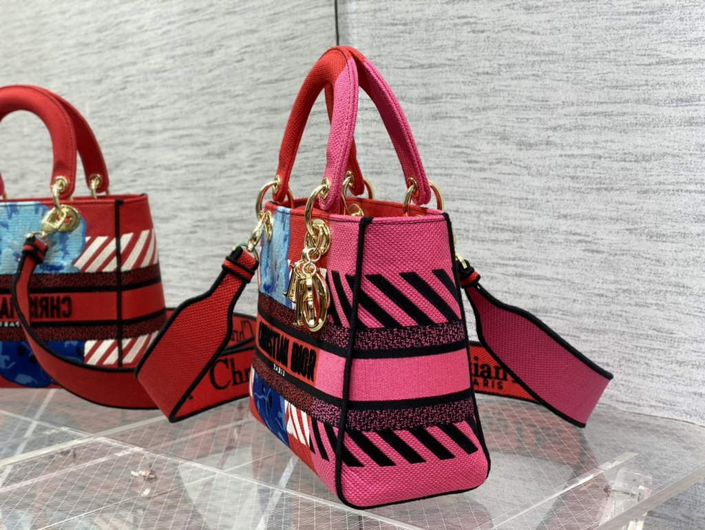 Dior M0565 Medium Lady D-Lite Bag Embroidery Red - Default Title - View 6