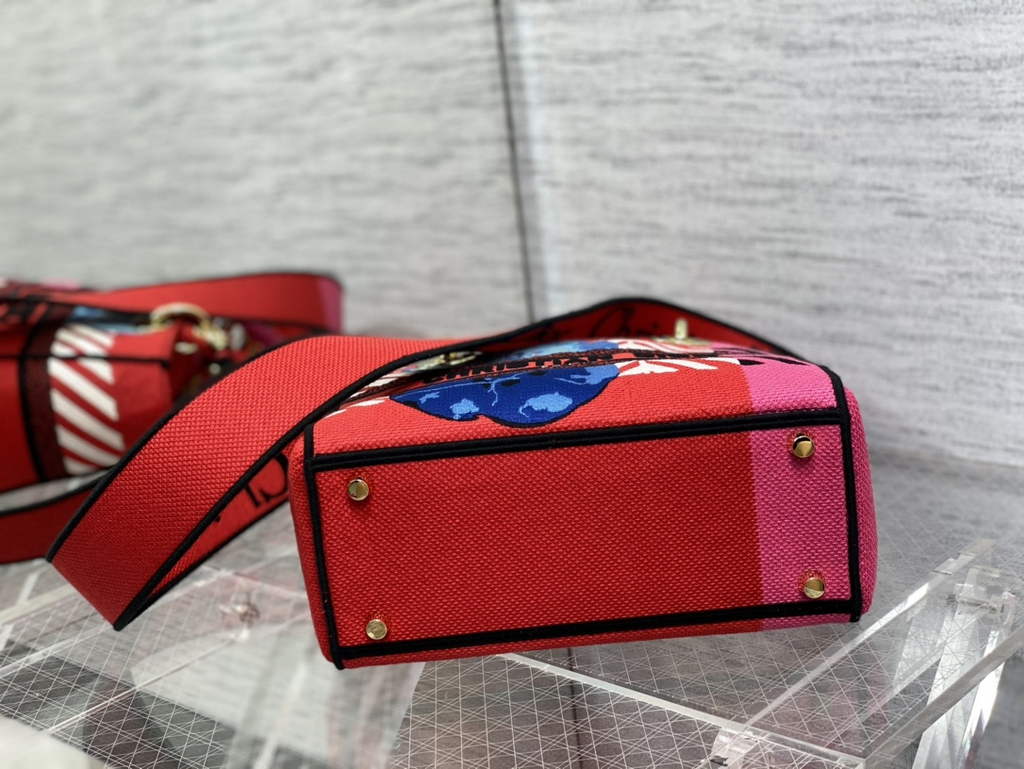 Dior M0565 Medium Lady D-Lite Bag Embroidery Red - Default Title - View 7