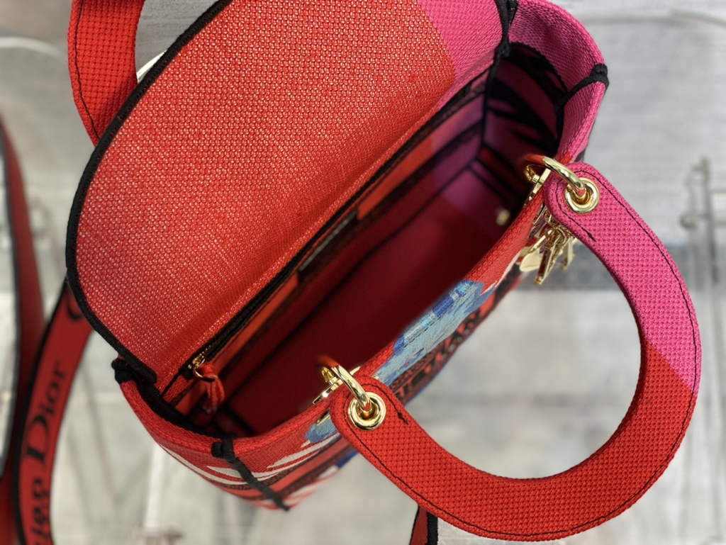 Dior M0565 Medium Lady D-Lite Bag Embroidery Red - Default Title - View 8