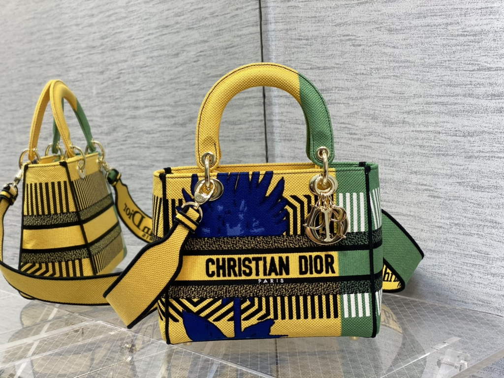 Dior M0565 Medium Lady D-Lite Bag Embroidery Yellow - Default Title - View 1