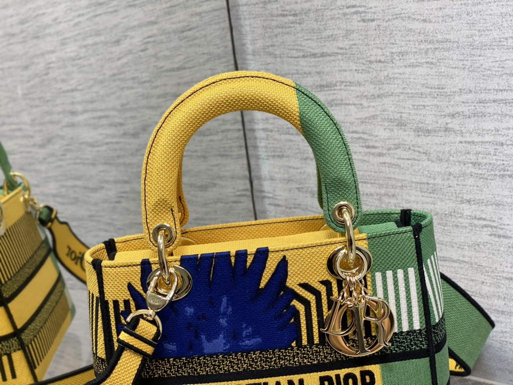 Dior M0565 Medium Lady D-Lite Bag Embroidery Yellow - Default Title - View 3
