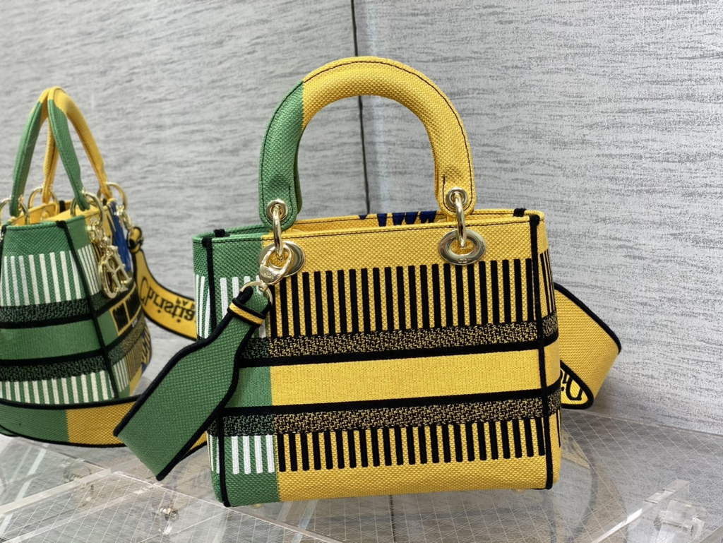 Dior M0565 Medium Lady D-Lite Bag Embroidery Yellow - Default Title - View 5