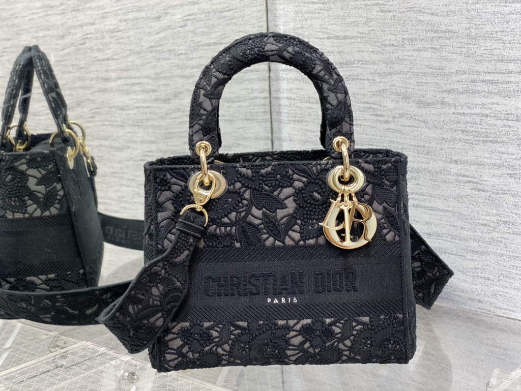 Dior M0565 Medium Lady D-Lite Bag lace Embroidery Black - Default Title - View 2