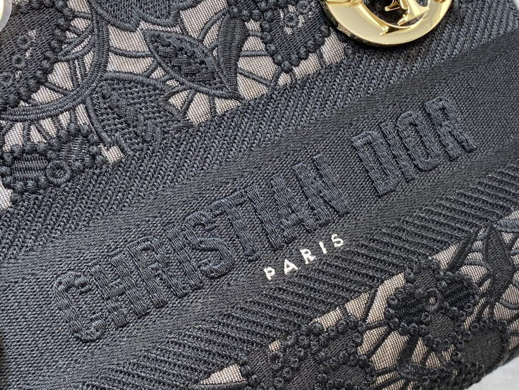 Dior M0565 Medium Lady D-Lite Bag lace Embroidery Black - Default Title - View 4