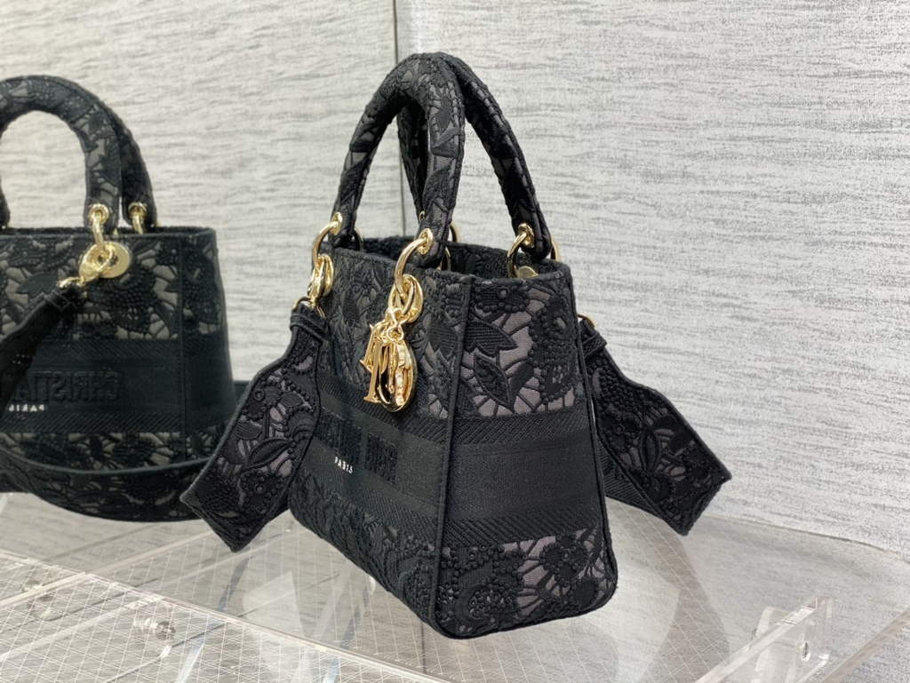 Dior M0565 Medium Lady D-Lite Bag lace Embroidery Black - Default Title - View 5