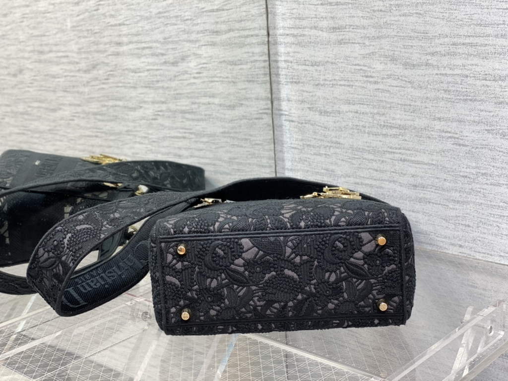Dior M0565 Medium Lady D-Lite Bag lace Embroidery Black - Default Title - View 7