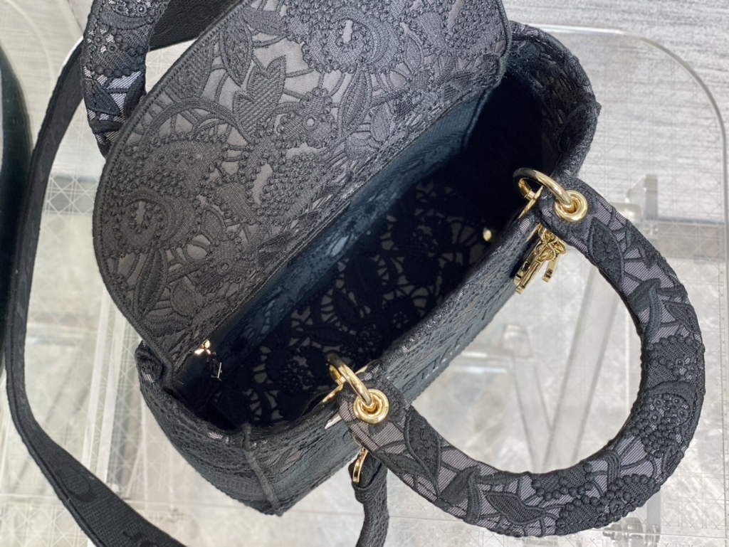 Dior M0565 Medium Lady D-Lite Bag lace Embroidery Black - Default Title - View 8