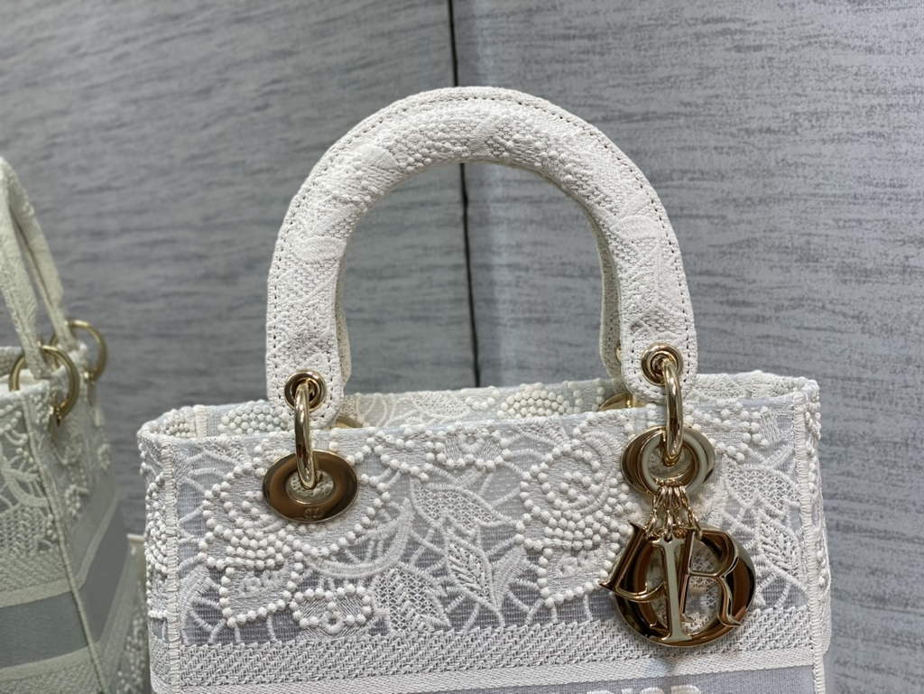 Dior M0565 Medium Lady D-Lite Bag lace Embroidery White - Default Title - View 2