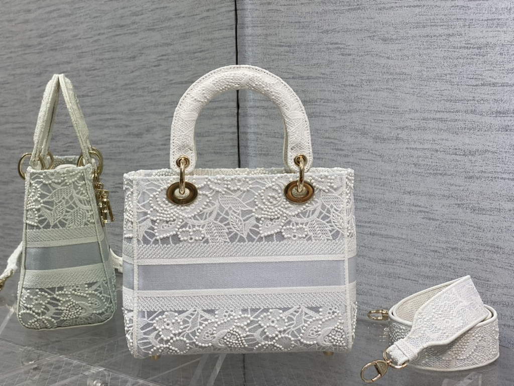 Dior M0565 Medium Lady D-Lite Bag lace Embroidery White - Default Title - View 5