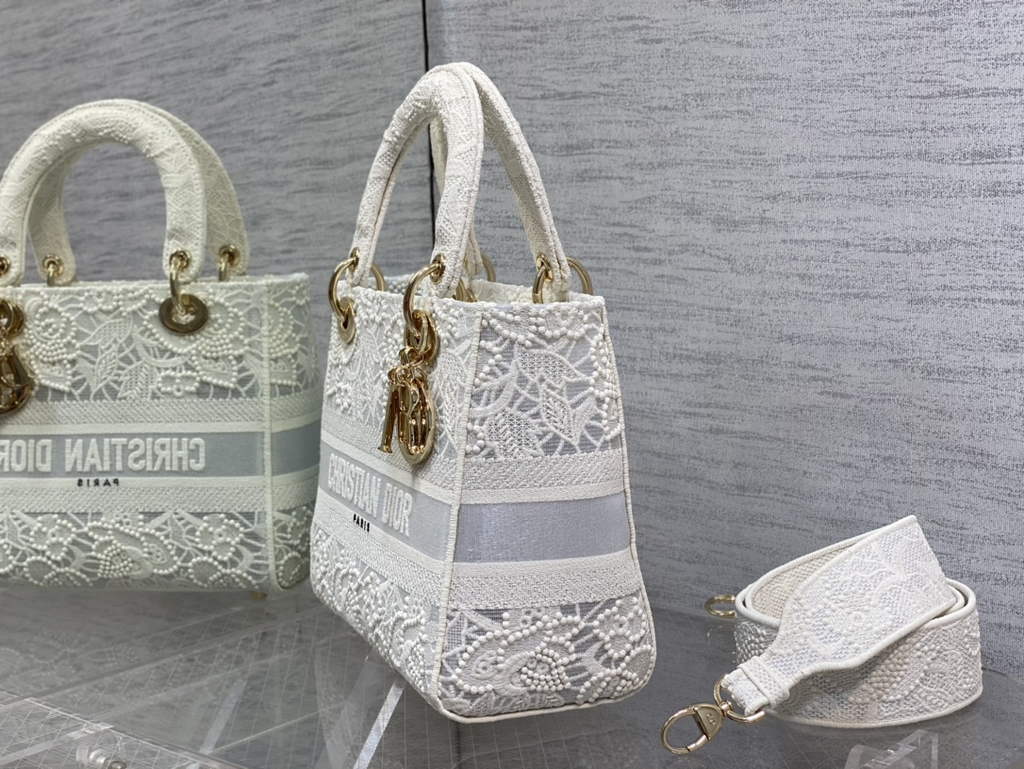 Dior M0565 Medium Lady D-Lite Bag lace Embroidery White - Default Title - View 6