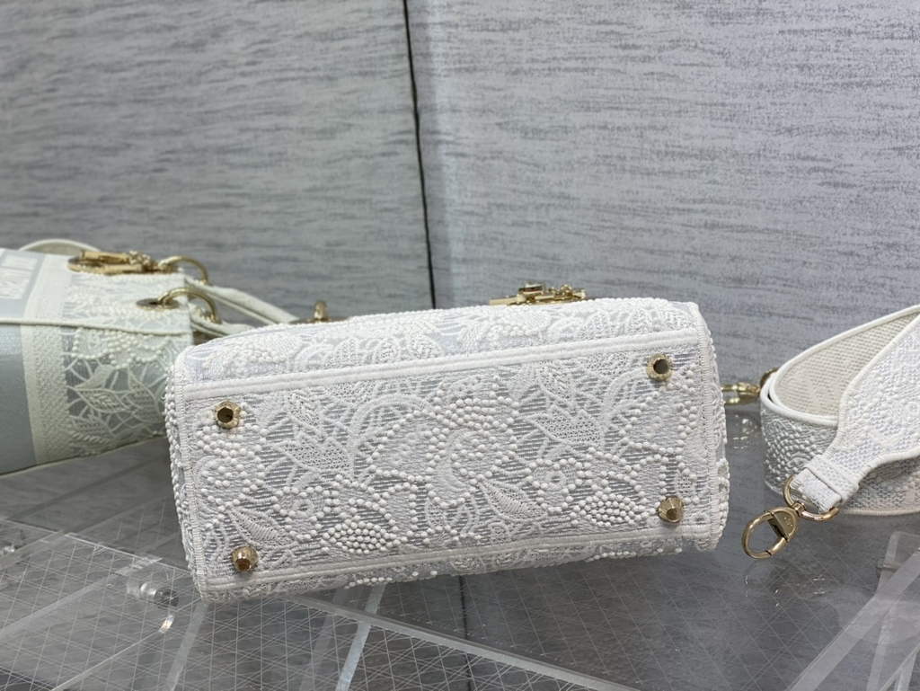 Dior M0565 Medium Lady D-Lite Bag lace Embroidery White - Default Title - View 7