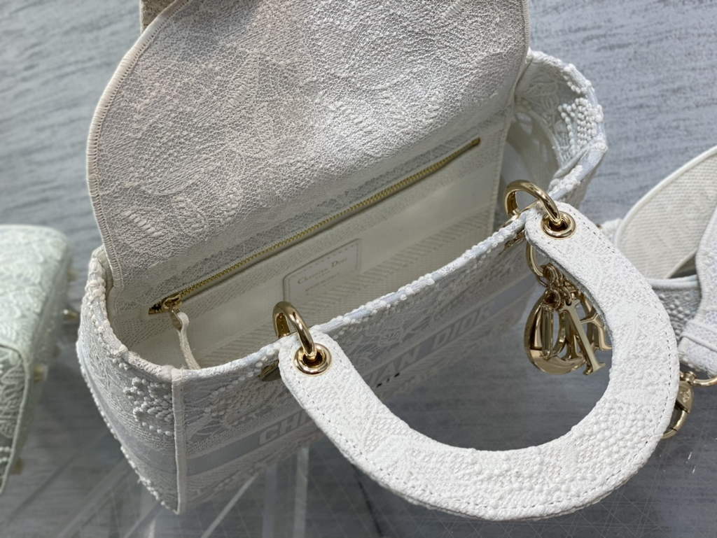 Dior M0565 Medium Lady D-Lite Bag lace Embroidery White - Default Title - View 8