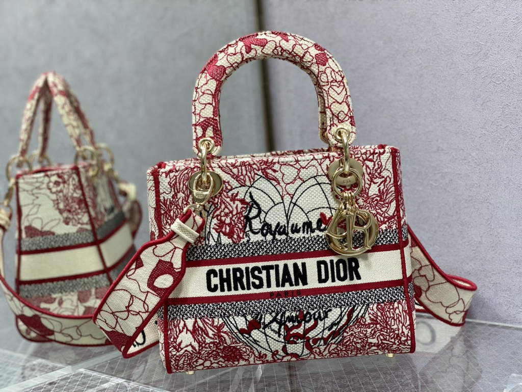 Dior M0565 Medium Lady D-Lite Bag Multicolor Embroidery Red - Default Title - View 2