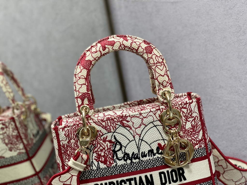 Dior M0565 Medium Lady D-Lite Bag Multicolor Embroidery Red - Default Title - View 3