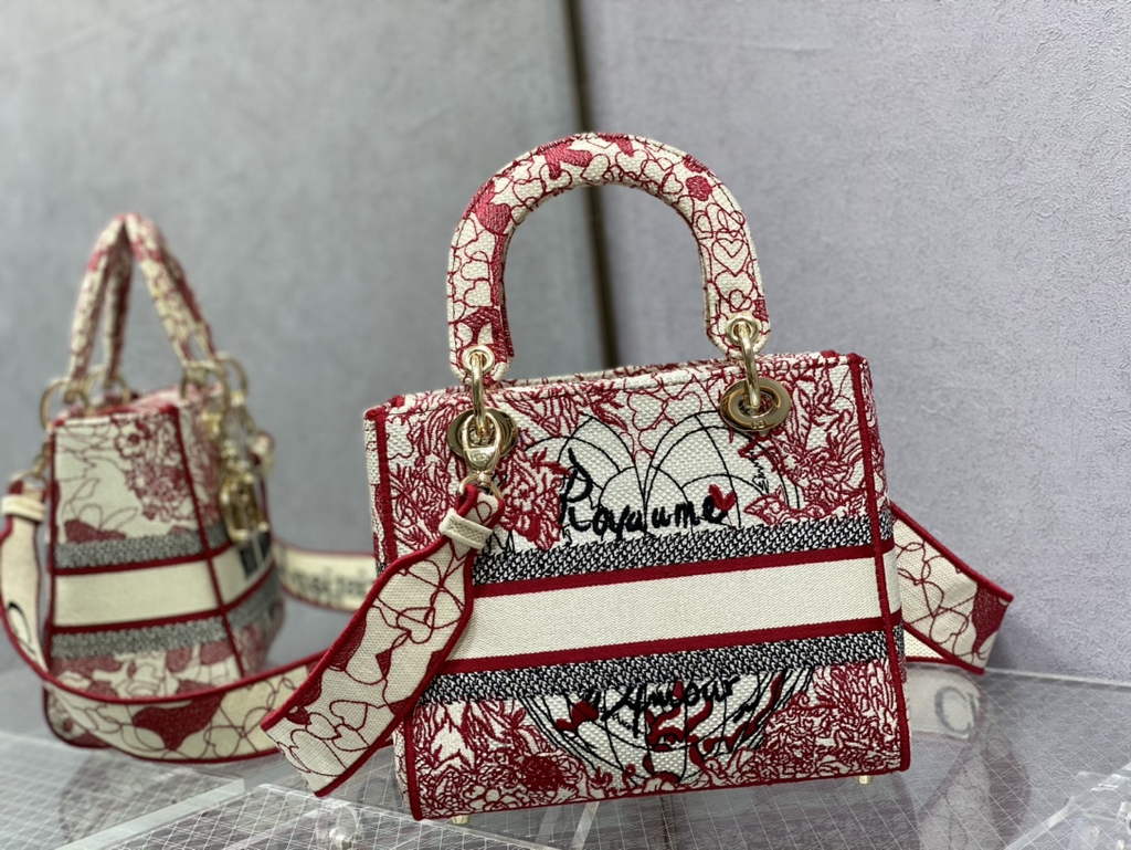 Dior M0565 Medium Lady D-Lite Bag Multicolor Embroidery Red - Default Title - View 4