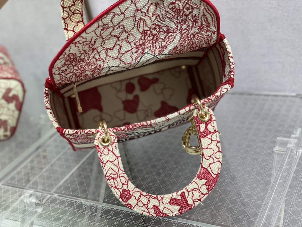 Dior M0565 Medium Lady D-Lite Bag Multicolor Embroidery Red - Default Title - View 8