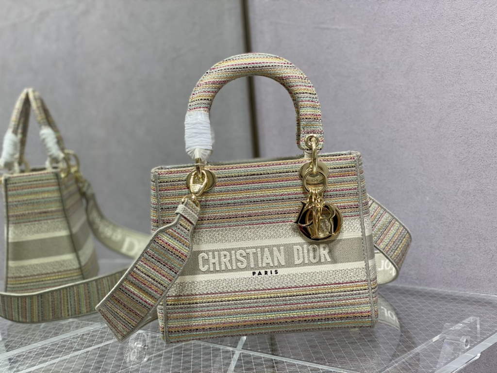 Dior M0565 Medium Lady D-Lite Bag Multicolor Embroidery Beige - Default Title - View 1
