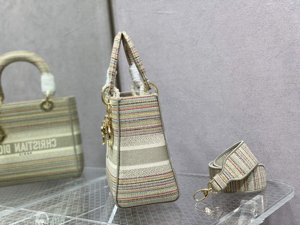 Dior M0565 Medium Lady D-Lite Bag Multicolor Embroidery Beige - Default Title - View 5