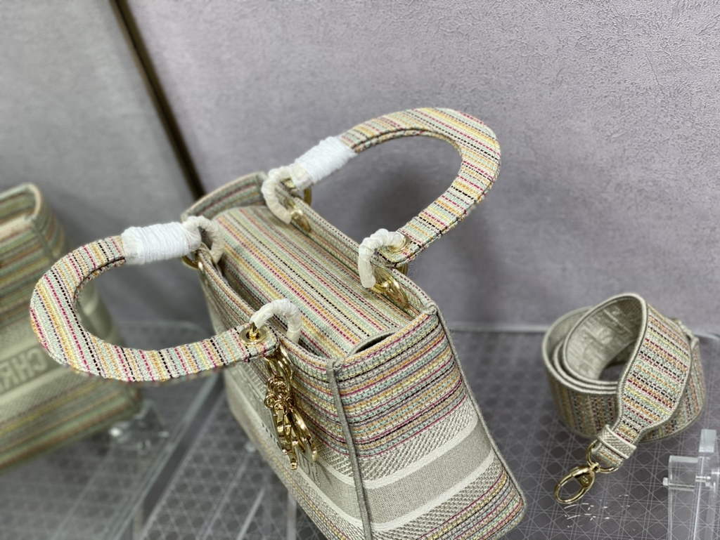 Dior M0565 Medium Lady D-Lite Bag Multicolor Embroidery Beige - Default Title - View 6