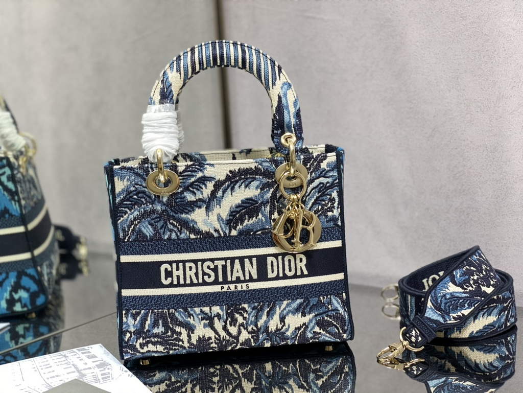 Dior M0565 Medium Lady D-Lite Bag Multicolor Embroidery Blue - Default Title - View 2