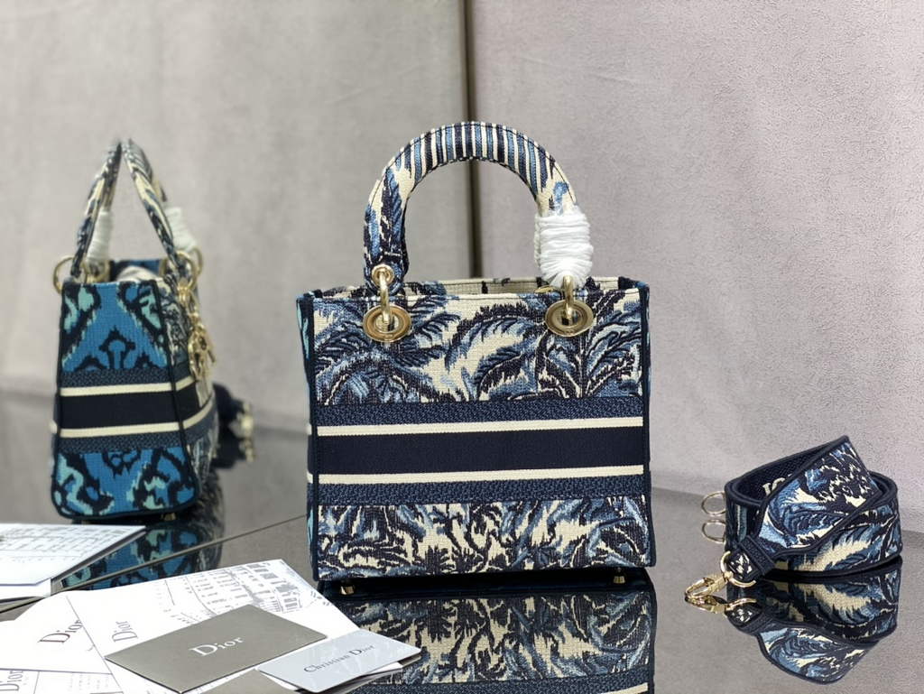 Dior M0565 Medium Lady D-Lite Bag Multicolor Embroidery Blue - Default Title - View 4