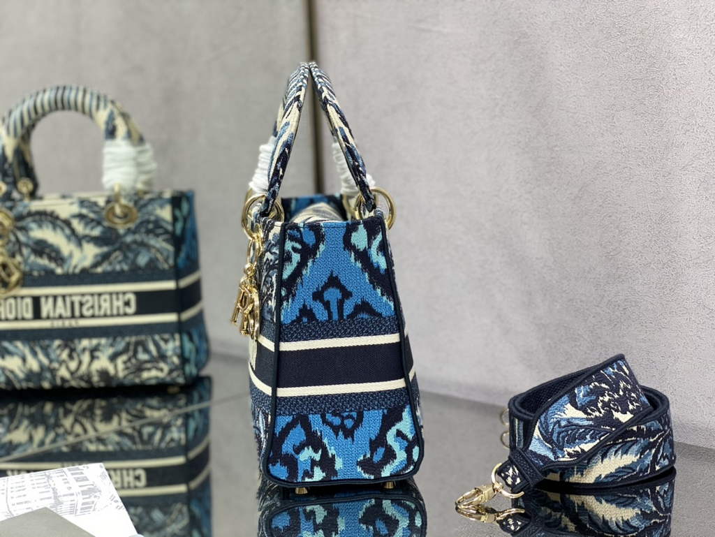 Dior M0565 Medium Lady D-Lite Bag Multicolor Embroidery Blue - Default Title - View 5