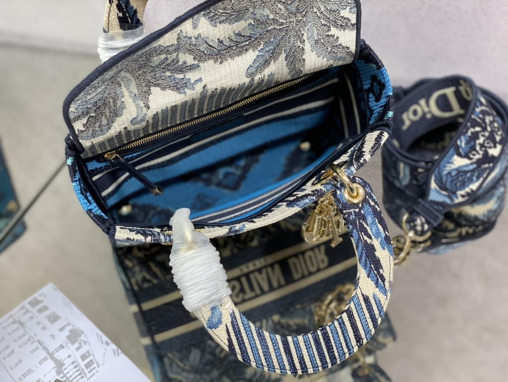 Dior M0565 Medium Lady D-Lite Bag Multicolor Embroidery Blue - Default Title - View 8