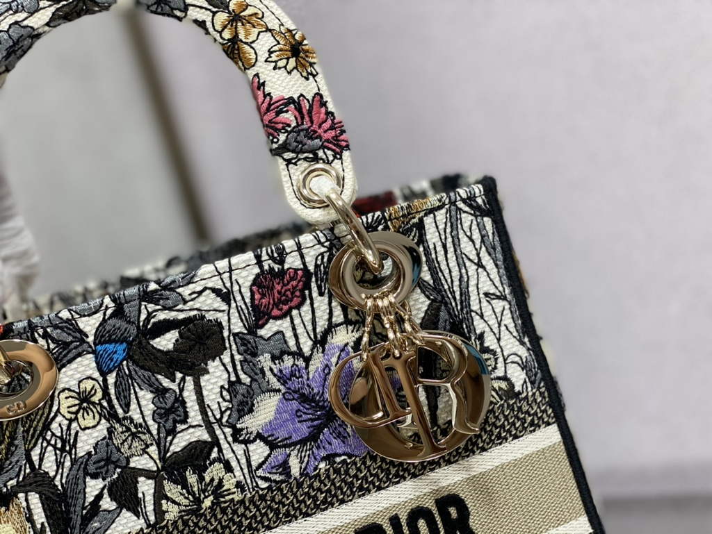 Dior M0565 Medium Lady D-Lite Bag Beige Multicolor Embroidery - Default Title - View 2