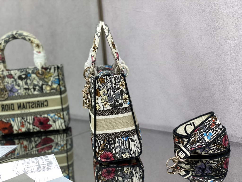 Dior M0565 Medium Lady D-Lite Bag Beige Multicolor Embroidery - Default Title - View 8