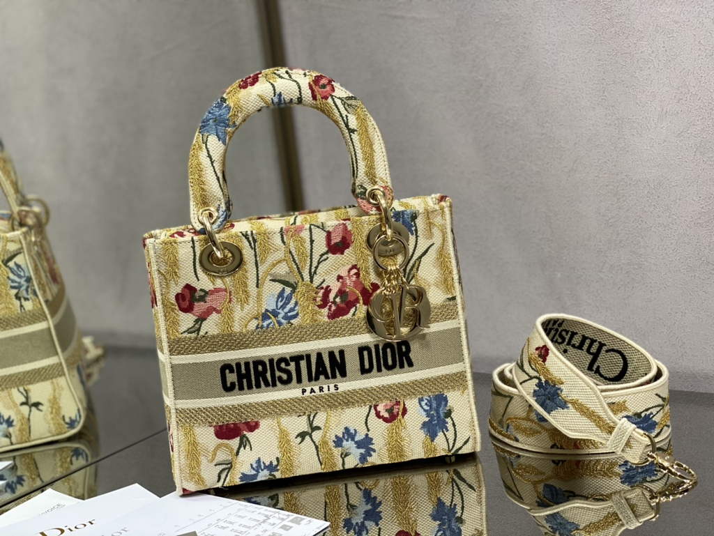 Dior M0565 Medium Lady D-Lite Bag Multicolor Embroidery Beige - Default Title - View 2