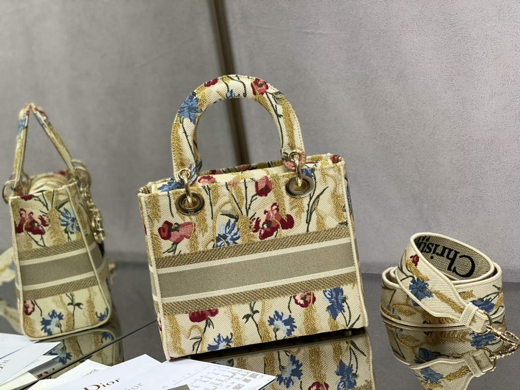 Dior M0565 Medium Lady D-Lite Bag Multicolor Embroidery Beige - Default Title - View 4