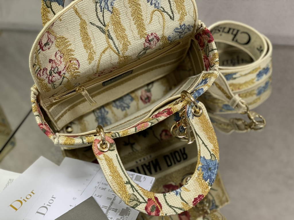 Dior M0565 Medium Lady D-Lite Bag Multicolor Embroidery Beige - Default Title - View 8