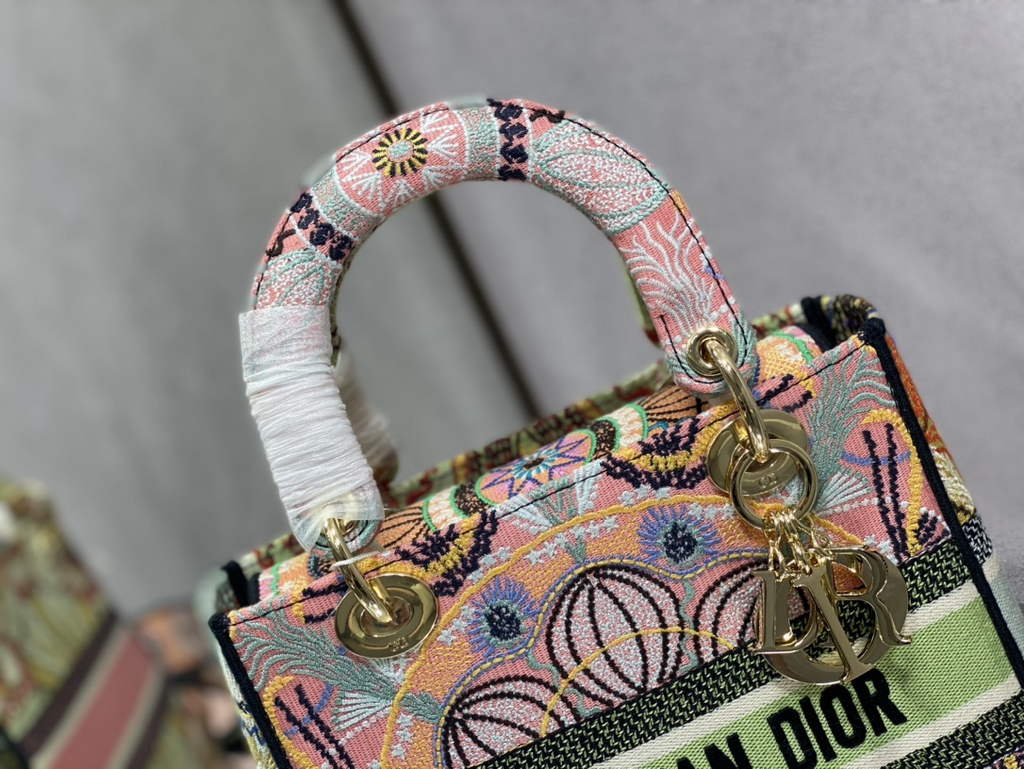 Dior M0565 Medium Lady D-Lite Bag Beige Embroidery Multicolor - Default Title - View 3