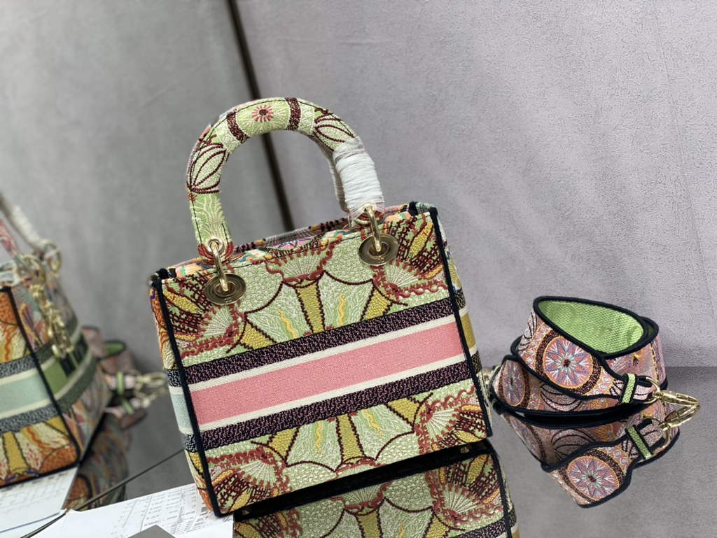 Dior M0565 Medium Lady D-Lite Bag Beige Embroidery Multicolor - Default Title - View 4
