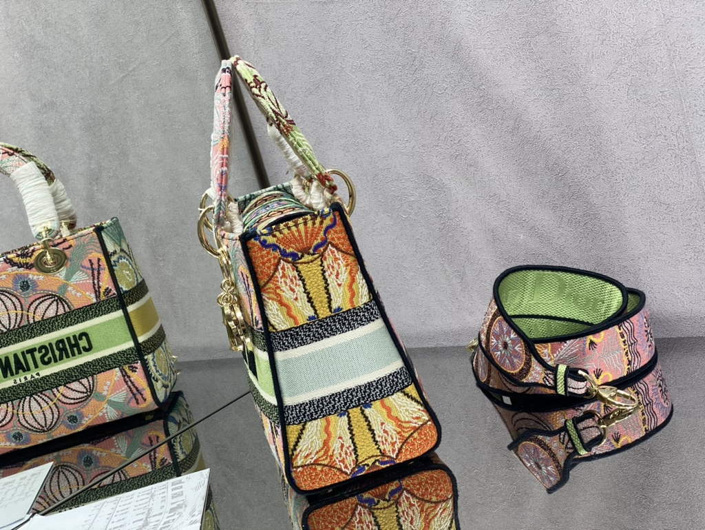Dior M0565 Medium Lady D-Lite Bag Beige Embroidery Multicolor - Default Title - View 5