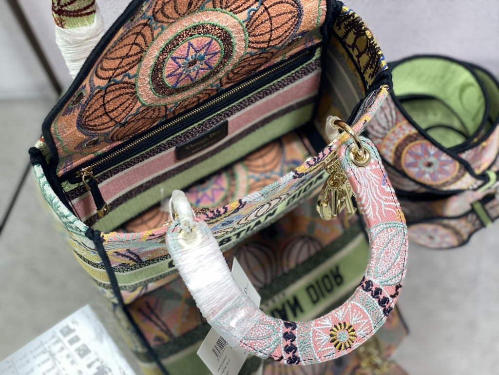 Dior M0565 Medium Lady D-Lite Bag Beige Embroidery Multicolor - Default Title - View 8