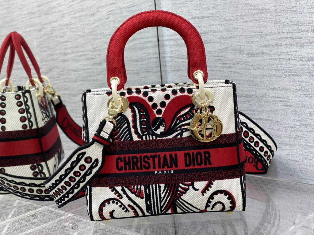 Dior M0565 Medium Lady D-Lite Bag Multicolor Embroidery Red - Default Title - View 2